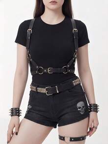 Whyspr 1 Phụ kiện Halloween thời Phục Hưng dành cho nữ, dây đeo bằng da hình tam giác ngược kiểu Gothic, thích hợp cho trang phục dự tiệc Carnival - màu đen - Xem 2