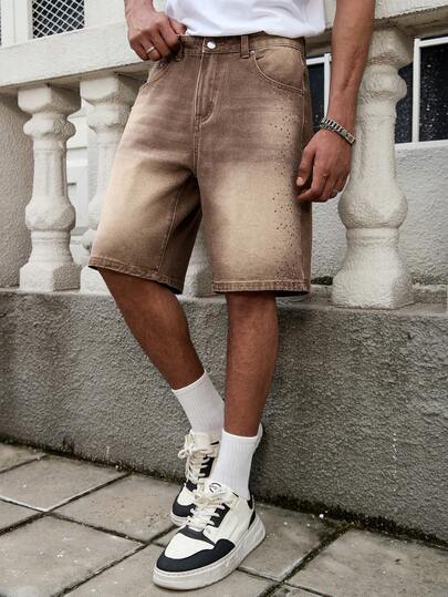 GALLERY FADE Quần short denim ống rộng đính đá lấp lánh dành cho nam