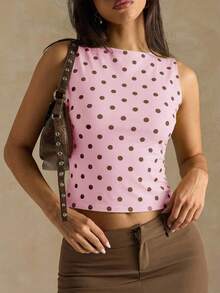 SHEIN BAE Áo không tay chấm bi dáng casual dành cho nữ, thích hợp cho mùa hè. - Hồng - Xem 7