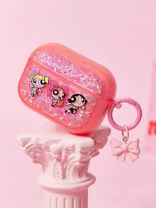 THE POWERPUFF GIRLS X SHEIN Vỏ tai nghe Bluetooth màu hồng lấp lánh, kiểu keo nhỏ giọt, phù hợp với iPod. - Bột - Xem 5