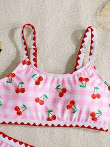 SHEIN Bộ bikini in hình quả anh đào dành cho bé gái tuổi teen, gồm 2 mảnh đồ bơi, kiểu dáng ngọt ngào và thời trang, phù hợp cho mọi dịp, mùa xuân/hè. - Hồng - Xem 5