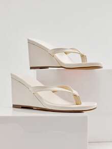 SHUZIA Women's Comfortable, Durable, Thong Wedge Sandals Summer Shoes - Khaki - View 7