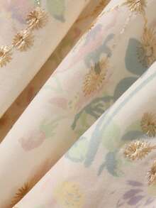 Dazy Plus 法式浪漫碎花花瓣袖连衣裙，收腰显瘦雪纺连衣裙，适合大码女性，夏季阳光连衣裙，女士度假装扮 - 杏色 - 查看 3