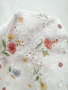 SHEIN CURVE+ 大码休闲印花网纱面料刺绣饰边系带无袖衬衫背心，略微透视 - 彩色 - 查看 9