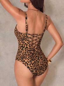 Shapewave Women's Sexy Tropical One-Piece Swimsuit With Criss-Cross Straps, Metal Decor And Waist Cinching, Suitable For Beach Vacation Chocolate Brown Summer - Brown - View 2