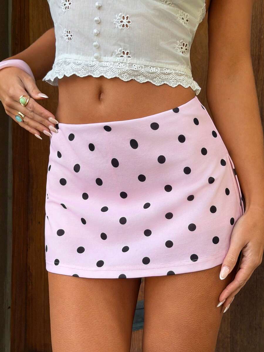 MainGRL Chân váy ngắn chấm bi nữ kiểu dáng thường ngày, thích hợp cho mùa hè. - Hồng - Xem 1