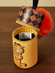 GARFIELD | SHEIN 1个可爱卡通印花零钱包，毛球装饰，可装零钱、口红、纸巾、钥匙等，适合女性、男性和学生使用。配有挂扣，猫咪图案，菱形花纹。 - 亮橙色 - 查看 8
