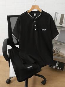 Set de 2 piezas Camisa polo negra de estilo caballero casual para adolescentes varones, tela cómoda adecuada para uso diario, ir al trabajo y ocasiones de ocio - Negro - Ver 4