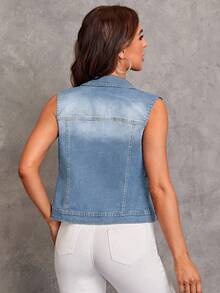 EMERY ROSE Mature Denim Áo khoác gile denim nữ - Rửa nhẹ - Xem 2
