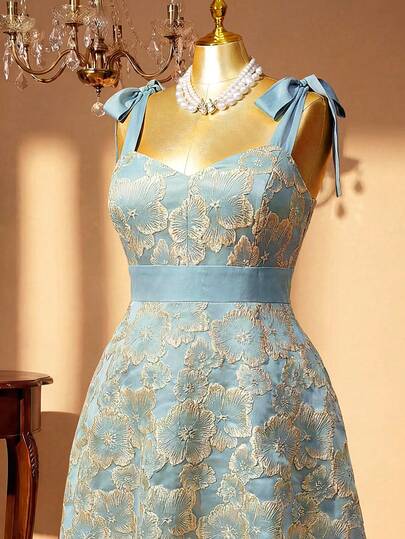 Rometta Plus Size Women's Jacquard Drawstring Elegant Party Dress, Suitable For Christmas, Valentine's Day, Cocktail Party, Concert
