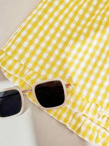 SHEIN EZwear 3件套女士系带宽松休闲荷叶边刺绣短裤套装，纯色、条纹、拼接图案，适合日常通勤、约会、派对、秋冬夏、圣诞节、新年、感恩节、聚会、婚礼、海滩、毕业典礼、时尚、优雅、休闲、外出、约会、预订、通勤、闪亮、情人节、优雅、度假、休闲、Y2K、外出、毕业典礼等场合。 - 彩色 - 查看 9