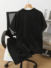 Set de 2 piezas Camisa polo negra de estilo caballero casual para adolescentes varones, tela cómoda adecuada para uso diario, ir al trabajo y ocasiones de ocio - Negro - Ver 2