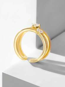 MOTF PREMIUM Anillo en forma de corazón LOVE VILLA, anillo liso de lujo ligero, anillo de dedo índice de alto nivel para mujer - Dorado - Ver 6
