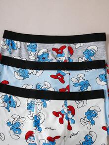 SHEIN X The Smurfs 3条装男士简约趣味蓝精灵印花平角内裤 - 藍白色 - 查看 5