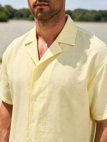 CoralVoy Men's Solid Color Shirt And Shorts Beach Set, Holiday - Yellow - View 4