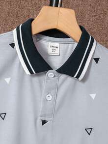 SHEIN Vacaura Camisa polo de manga corta con estampado total casual para niños, adecuada para ir al trabajo y para uso informal - Gris - Ver 4