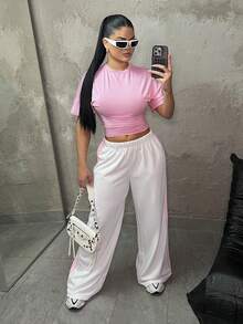 Dayanna Comas 女式白色针织阔腿休闲运动裤 - 白色 - 查看 6