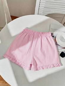SHEIN EZwear 3件套女士系带宽松休闲荷叶边刺绣短裤套装，纯色、条纹、拼接图案，适合日常通勤、约会、派对、秋冬夏、圣诞节、新年、感恩节、聚会、婚礼、海滩、毕业典礼、时尚、优雅、休闲、外出、约会、预订、通勤、闪亮、情人节、优雅、度假、休闲、Y2K、外出、毕业典礼等场合。 - 彩色 - 查看 7