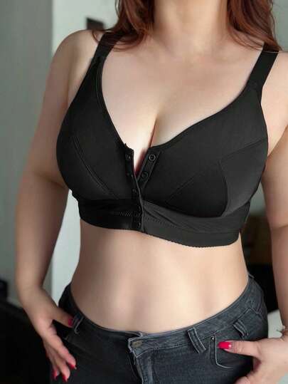 Dazy Plus Áo camisole nữ cỡ lớn, co giãn, ôm sát, có cúc, màu đen.