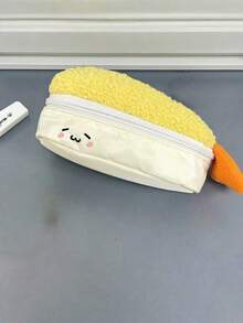 1 Large-Capacity Cute Cartoon Plush Stationery Storage Bag, Designed With Face And Sushi Pattern-Multi-Functional Campus And Office Finishing Box, Durable Pencil Case, Heart-Shaped Eyes And Ruddy Cheeks, Japanese-Style Theme Gift, Suitable For Students, Girls And Animation Lovers (Soft Colors, Zipper Closure) Fried Shrimp Pattern. Soft Plush Texture, Perfect For Stationery Storage. - multicolor - View 2