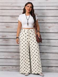 EMERY ROSE Plus Size Women's Fashion Versatile White Print Button Pocket Loose Fit Jeans Date Night Summer Vintage - Beige - View 3