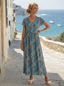 xheFaunlyn Vestido con estampado floral de manga murciélagoxhe - Multicolor - Ver 3