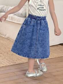 Faldas vaqueras para niñas - Azul lavado medio - Ver 3