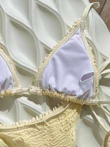 Swim Mod Bộ bikini gợi cảm buộc dây bên hông, dây mảnh, xếp ly, họa tiết hoa, hở lưng, thắt eo, dành cho nữ, mùa hè 2026. - Màu vàng - Xem 5