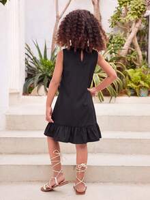 SHEIN Đầm không tay cổ tròn in hoa nhiều màu sắc cho bé gái - màu đen - Xem 2