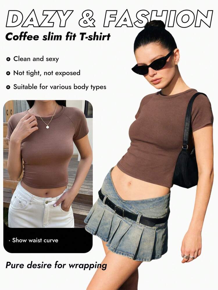 Women's City Casual Round Neck Fitted Short Sleeve T-Shirt, Summer