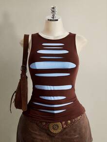 SHEIN ICON 大码女式 Y2K 网眼做旧撞色性感吊带背心 - 彩色 - 查看 2