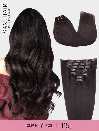 #2 Dark Brown Clip In Hair Extensions Real Human Hair, 7Pcs 115g Full Head Remy Human Hair Extensions Clip Ins For Women, Natural Human Hair,100% Real Human Hair ,Straight Hair Human Extensions,S2 Human Extensions,Festive Glam Beauty