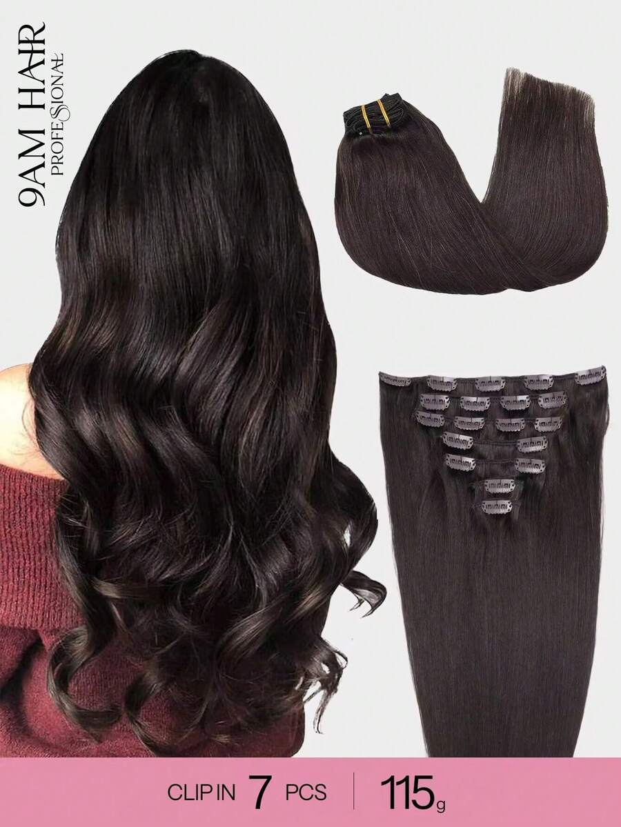 #2 Tóc nối kẹp màu nâu đậm, tóc thật 7 miếng 115g, đủ cho cả đầu, tóc Remy tự nhiên, 100% tóc thật, tóc thẳng, tóc nối S2, vẻ đẹp quyến rũ mùa lễ hội