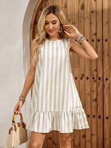 EMERY ROSE Women's Striped Ruched Casual Party & Travel Mini Dress - Apricot - View 6
