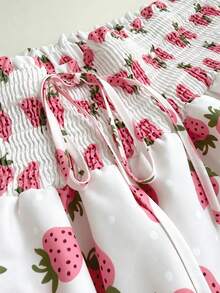 Sunnyshic Plus Size Strawberry Print Elastic Waist Double Ruffle Hem Shorts Skirt - Multicolor - View 6
