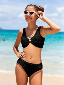 Sparklyn 少女环链比基尼套装夏日海滩 - 黑色 - 查看 3