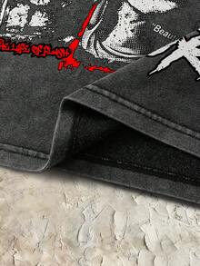 Manfinity Hypemode 男士復古圖案印花水洗背心，度假風 - 黑色 - 查看 4