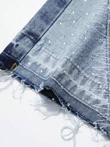 ROMWE MEN Street Life Men's Casual Denim Shorts With Pockets & Rhinestone Letter Pattern - Blue - View 5