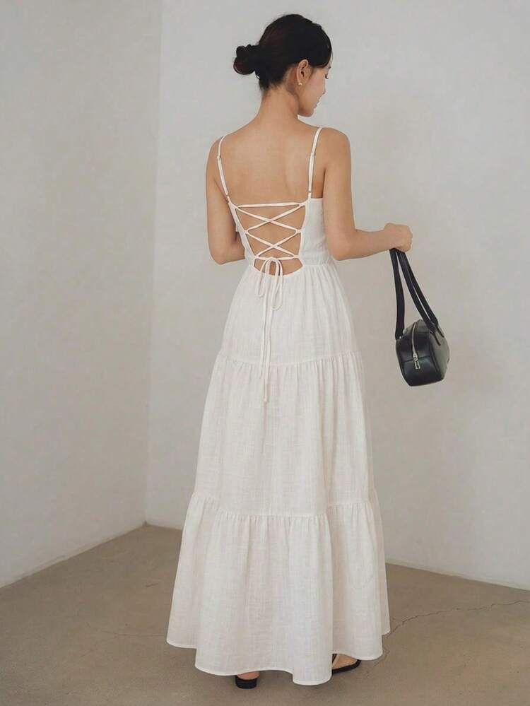 Women's White Casual Vacation Style Lightweight Commute Slip Dress, Spring & Summer