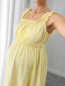 Momance Maternity Solid Color Ruched Flounce Hem Sleeveless Elegant Yellow Dress For Women,Summer Pregnant Babyshower Wedding Guest Tea Party Sun Dresses - Yellow - View 5