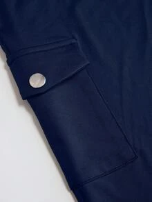 EMERY ROSE Plus Size Women Casual Pants With Pockets, 3/4 Length - Navy Blue - View 3