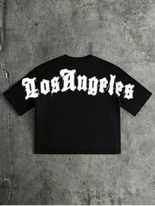 AXEPEAK Camiseta casual holgada y cómoda para hombre, estampada y versátil para vacaciones - Negro - Ver 2