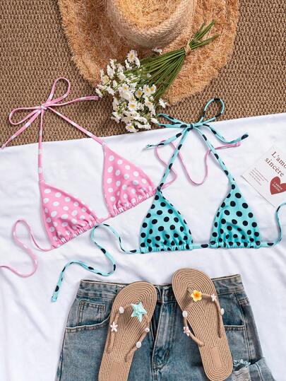 Swim Vcay Bộ 2 áo tắm bikini buộc dây cổ họa tiết chấm bi gợi cảm dành cho nữ, thích hợp cho mùa xuân/hè.