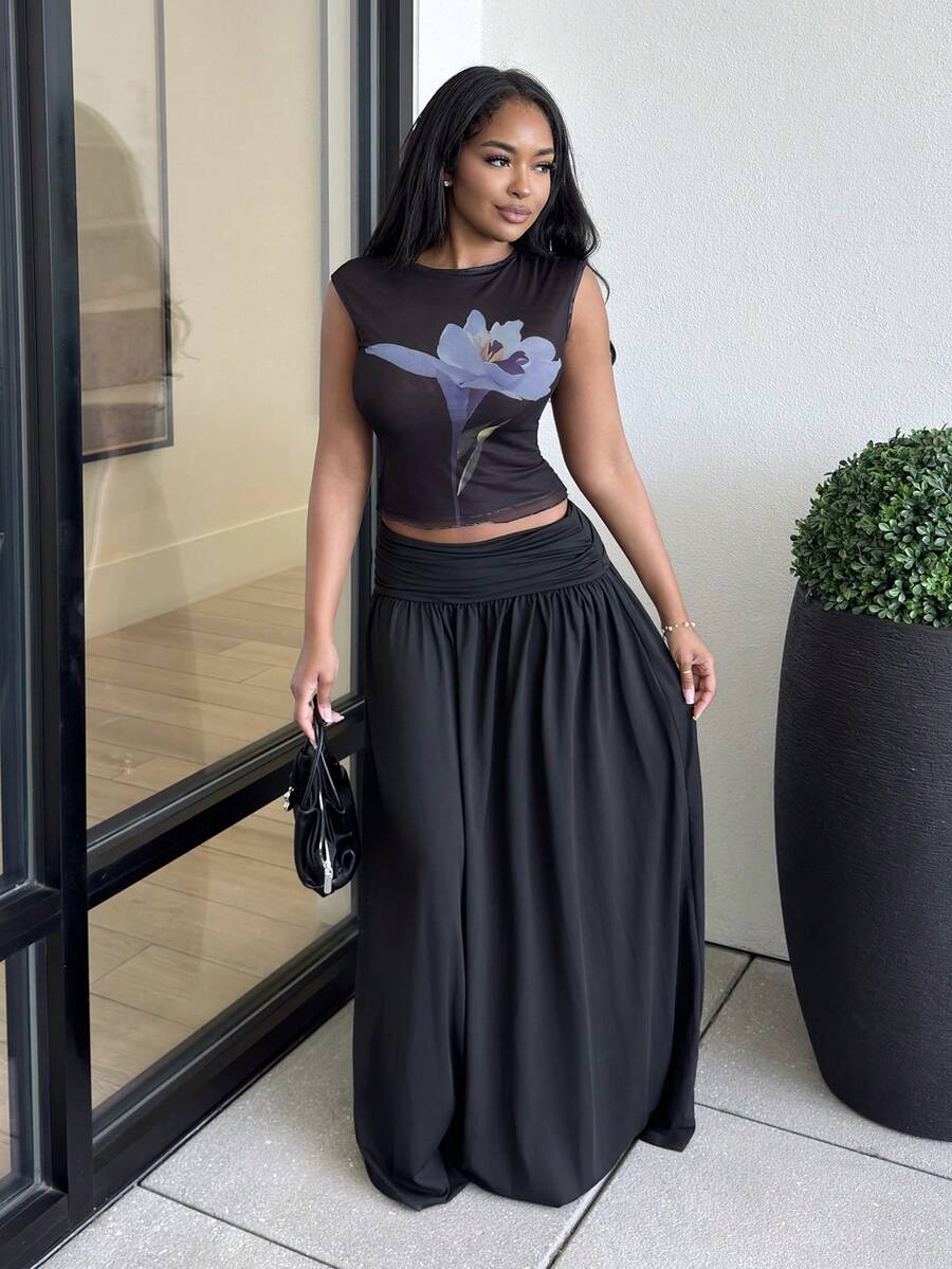 Alexandranx 夏季女士浪漫 90 年代商务休闲装 Y2k 俱乐部办公室复古风街头服饰春假单身派对演唱会黑色长裙 - 黑色 - 查看 1