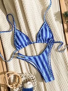 Swim Vcay 2026 New Spring/Summer Women 2-Piece Swimwear, Random Floral Print, Beach Vacation Elegant Coastal Casual Swimwear Set Light Blue - Blue - View 1