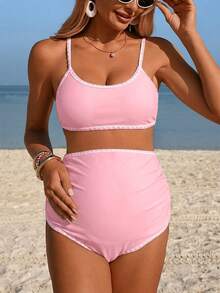 Swim Vcay Bộ bikini bầu màu đen răng cưa phối màu tương phản, thích hợp cho kỳ nghỉ hè ở bãi biển 26SS. - Hồng - Xem 5