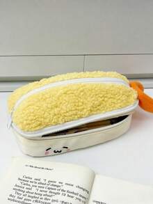 1 Large-Capacity Cute Cartoon Plush Stationery Storage Bag, Designed With Face And Sushi Pattern-Multi-Functional Campus And Office Finishing Box, Durable Pencil Case, Heart-Shaped Eyes And Ruddy Cheeks, Japanese-Style Theme Gift, Suitable For Students, Girls And Animation Lovers (Soft Colors, Zipper Closure) Fried Shrimp Pattern. Soft Plush Texture, Perfect For Stationery Storage. - multicolor - View 6