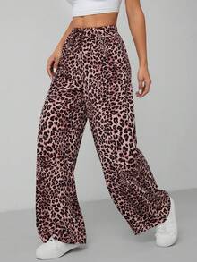 SHEIN PETITE Leopard Print Women's Wide Leg Trousers - Multicolor - View 8