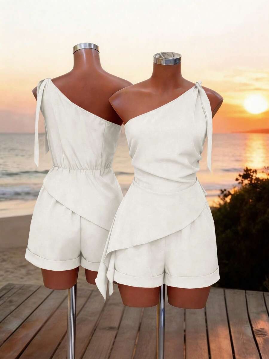 Lunelith SHEIN Lunessa 2pcs Women Spaghetti Strap Top And Shorts Set - White - View 1
