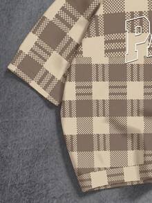 Manfinity ZONE917 Men's Plaid & Letter Print Casual Versatile Daily Wear Short Sleeve Shirt - Multicolor - View 4